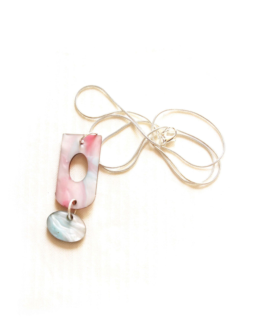 Pink and Turquoise Marbled Resin Necklace with Double Pendant