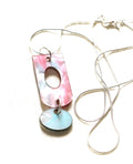Pink and Turquoise Marbled Resin Necklace with Double Pendant