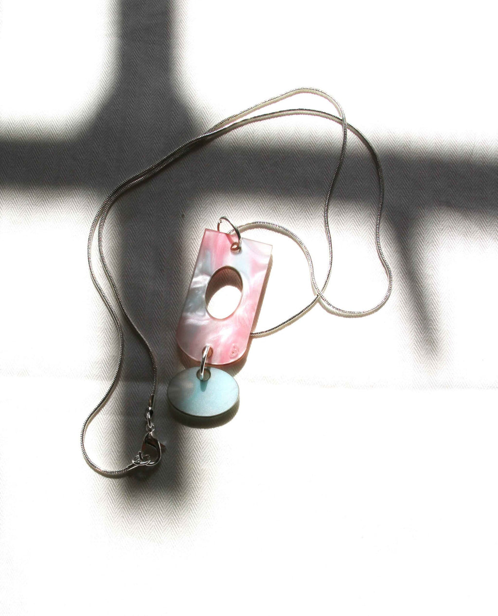 Pink and Turquoise Marbled Resin Necklace with Double Pendant