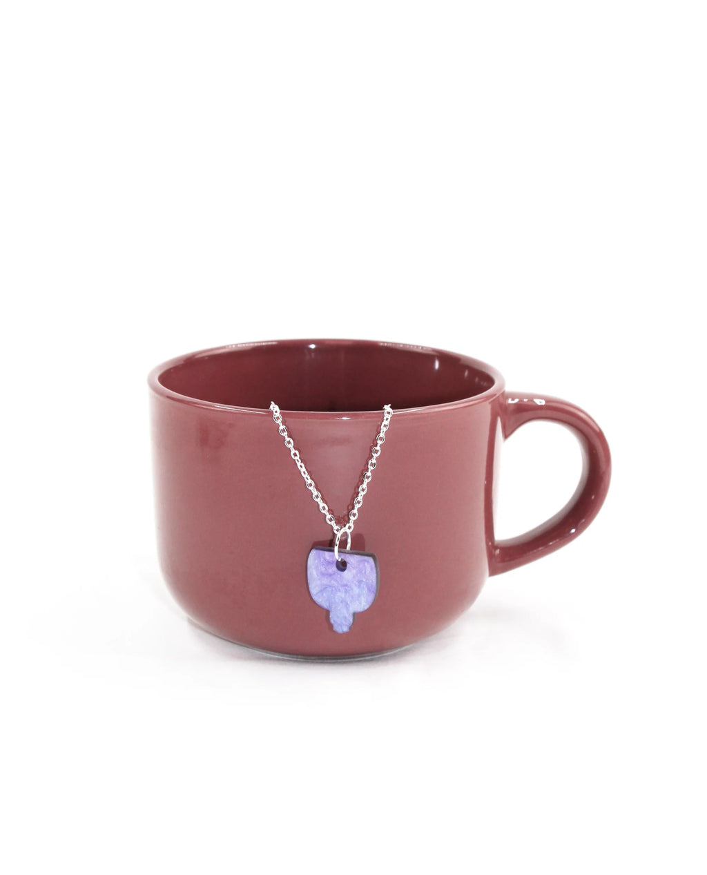 Silver necklace with marbled purple pendant
