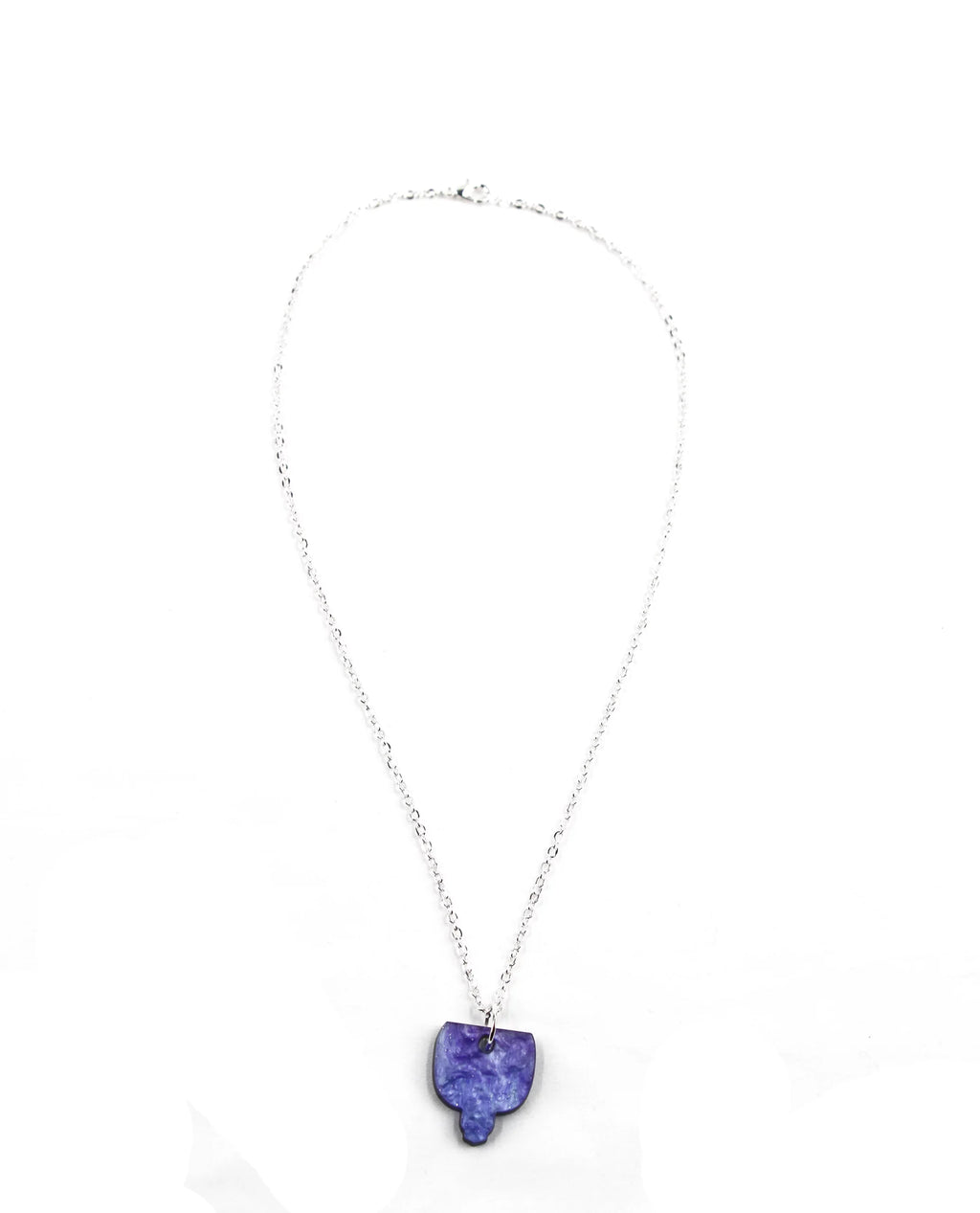 Silver necklace with marbled purple pendant