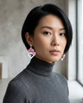 Pink marbled resin double heart earrings